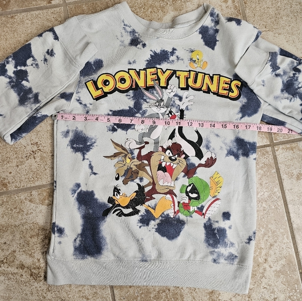 Looney Tunes Unisex Large Tie Dye Blue Gray Cotton Graphic Pullover Iconic Y2K - Picture 5 of 6